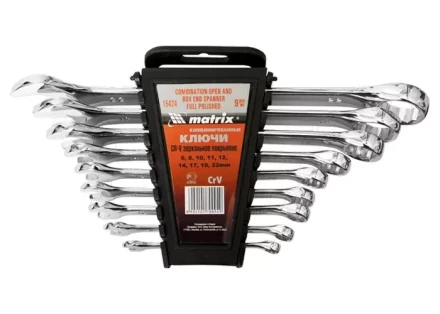Набор ключей комбинированных 6 - 22 мм 9 шт CrV полированный хром MATRIX 15424 купить в Нижневартовске