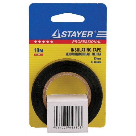 Изолента, STAYER Profi 12292-D-15-10, ПВХ, на карточке, 15мм х 10м х 0,18мм, черная 12292-D-15-10 купить в Нижневартовске