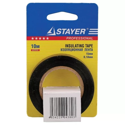 Изолента, STAYER Profi 12292-D-15-10, ПВХ, на карточке, 15мм х 10м х 0,18мм, черная 12292-D-15-10 купить в Нижневартовске