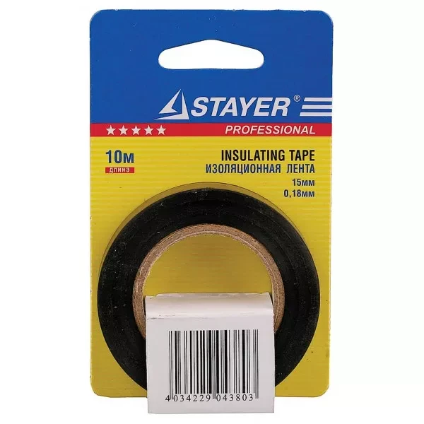 Изолента, STAYER Profi 12292-D-15-10, ПВХ, на карточке, 15мм х 10м х 0,18мм, черная 12292-D-15-10 купить в Нижневартовске