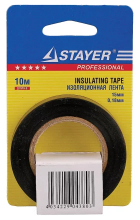 Изолента, STAYER Profi 12292-D-15-10, ПВХ, на карточке, 15мм х 10м х 0,18мм, черная 12292-D-15-10 купить в Нижневартовске
