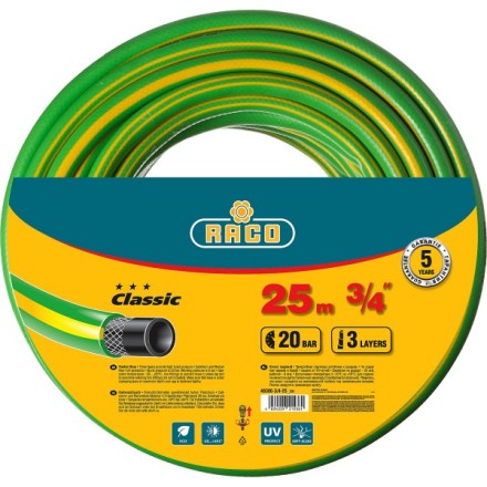 Шланг RACO CLASSIC поливочный, 20атм., армированный, 3-х слойный, 3/4&quot;х25м 40306-3/4-25_z01 купить в Нижневартовске