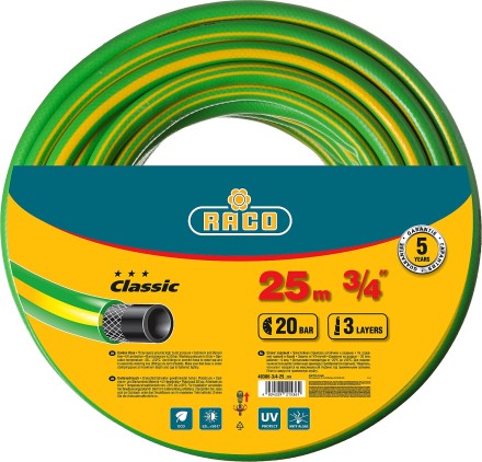 Шланг RACO CLASSIC поливочный, 20атм., армированный, 3-х слойный, 3/4&quot;х25м 40306-3/4-25_z01 купить в Нижневартовске
