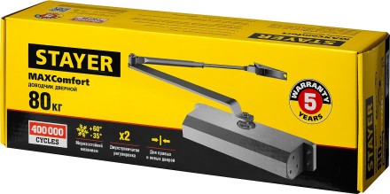 Доводчик дверной STAYER, для дверей массой до 80 кг, цвет коричневый 37917-80 купить в Нижневартовске