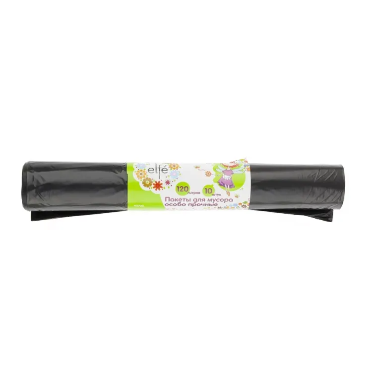 Пакеты для мусора 120 л 10 шт пвд прочные черные длинный ролик Elfe 92726 купить в Нижневартовске