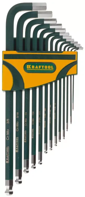 Набор ключей имбусовых KRAFTOOL"INDUSTRIE" длинные,дюймовые,Cr-Mo сталь(S2),Cr покрытие с противоскол напыл,SAE HEX0.05-3/8,13шт 27444-H13 купить в Нижневартовске