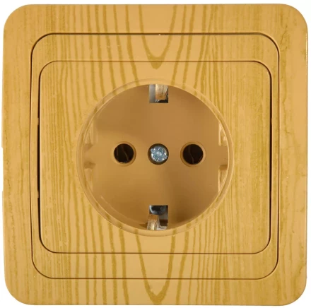 Розетка СВЕТОЗАР "ГАММА" с заземлением, одинарная, цвет ольха, 16А/~250В SV-54105-A купить в Нижневартовске