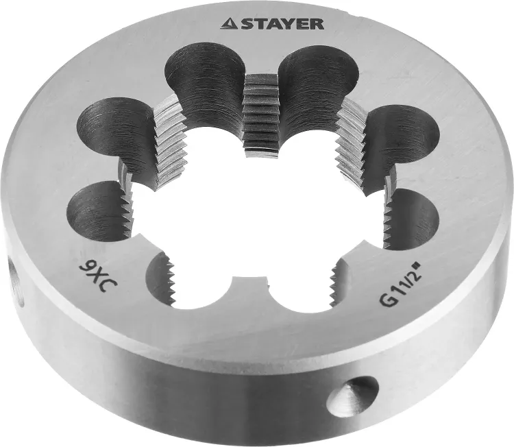 Плашка круглая ручная STAYER "MASTER", сталь 9ХС, для трубной резьбы G 1 1/2`` 28029-3/2 купить в Нижневартовске