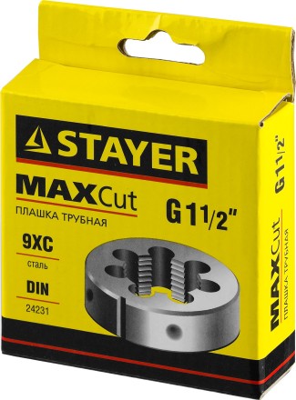 Плашка круглая ручная STAYER &quot;MASTER&quot;, сталь 9ХС, для трубной резьбы G 1 1/2`` 28029-3/2 купить в Нижневартовске