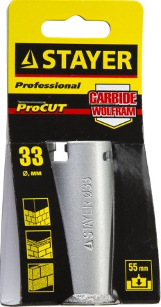 Коронка STAYER &quot;PROFESSIONAL&quot; кольцевая с карбидно-вольфрамовой крошкой, d=33мм 33345-33 купить в Нижневартовске