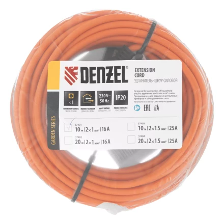 Удлинитель-шнур силовой Denzel Garden Series, б/з, ПВС, 10м, 1 розетка, 2 x 1 мм, 3 м, 37401 купить в Нижневартовске