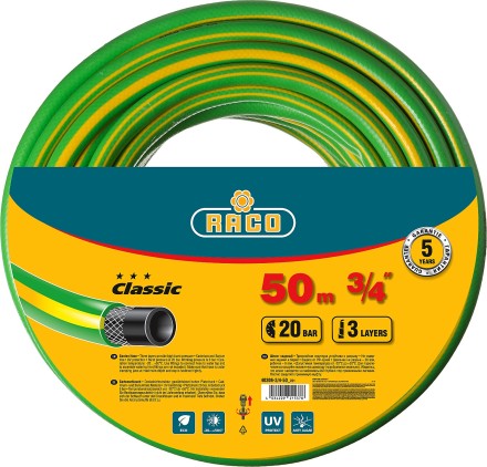 Шланг RACO CLASSIC поливочный, 20атм., армированный, 3-х слойный, 3/4&quot;х50м 40306-3/4-50_z01 купить в Нижневартовске