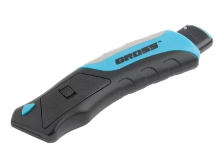 Нож ремонтно-монтажный, трехкомпонентная рукоятка, кнопочный авто выброс/возврат лезвия, 175 мм + 5 з.л GROSS 78879 купить в Нижневартовске