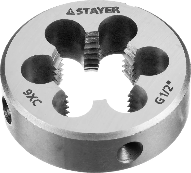 Плашка круглая ручная STAYER "MASTER", сталь 9ХС, для трубной резьбы G 1/2`` 28029-1/2 купить в Нижневартовске