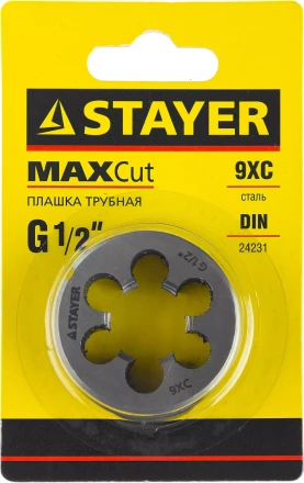 Плашка круглая ручная STAYER "MASTER", сталь 9ХС, для трубной резьбы G 1/2`` 28029-1/2 купить в Нижневартовске