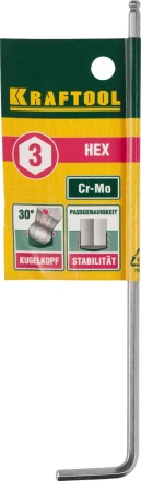 Ключ KRAFTOOL &quot;INDUSTRIE&quot; имбусовый, длинный c шариком, Cr-Mo, хромосатинированное покрытие, HEX 3 27437-3 купить в Нижневартовске