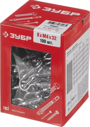 ЗУБР МОЛЛИ, М4 х 32 х 8 мм, 100 шт, анкер с полукольцом для пустотелых конструкций (302512-04-032) купить в Нижневартовске