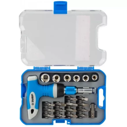 Набор ЗУБР "ЭКСПЕРТ" Отвертка реверсивная с пистолетной двухкомпонетной рукояткой; Cr-V биты, 22 предмета 25412-H22 купить в Нижневартовске