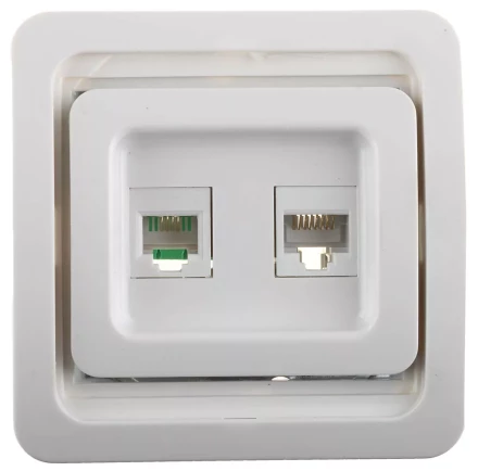 Розетка СВЕТОЗАР "ГАММА" комбинированная, телефонная + компьютерная, цвет белый SV-54119-W купить в Нижневартовске
