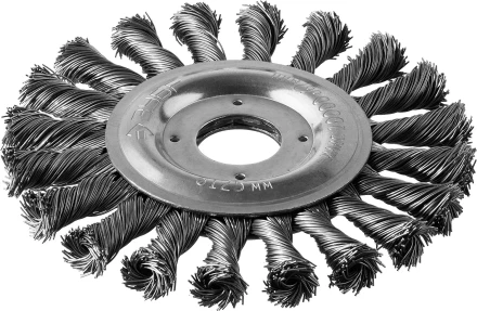 ЗУБР "ПРОФЕССИОНАЛ". Щетка дисковая для УШМ, плетеные пучки стальной проволоки 0,5мм, 125х22мм 35190-125_z02 купить в Нижневартовске