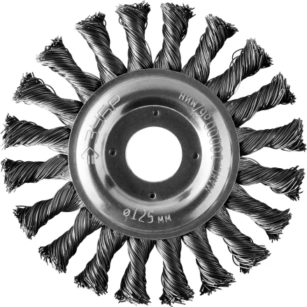 ЗУБР "ПРОФЕССИОНАЛ". Щетка дисковая для УШМ, плетеные пучки стальной проволоки 0,5мм, 125х22мм 35190-125_z02 купить в Нижневартовске