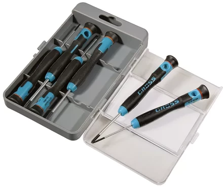 Набор отверток для точной механики,  CrMo, двухкомпонентные рукоятки, 6шт., пласт. бокс  GROSS 13347 купить в Нижневартовске