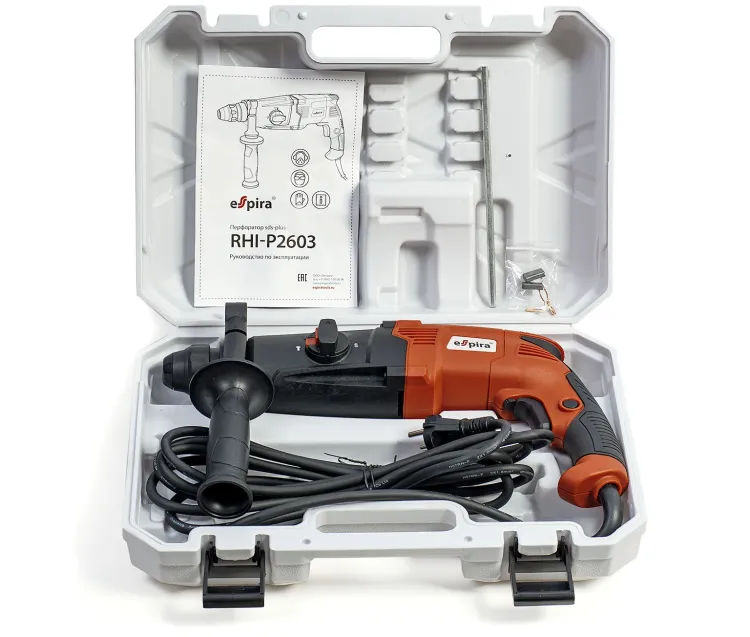 Перфоратор ESPIRA RHI-P2603 (sds plus 220–240В/50 Гц, мощн. 800 Вт, 0-1180 об/м, эн.уд. 3,2 Дж), 400451 купить в Нижневартовске