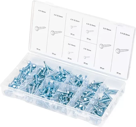 Набор саморезов 4х12,5 4х16 4х19 4х25,5 5х12,5 5х16 5х19 5х25,5 мм 200 предм ШУРУПЬ 48129 купить в Нижневартовске