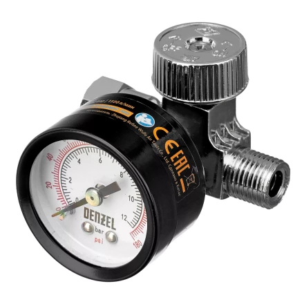 Регулятор давления с манометром для краскораспылителя Denzel K1500, 12 бар, 1/4&quot;, 57001 купить в Нижневартовске