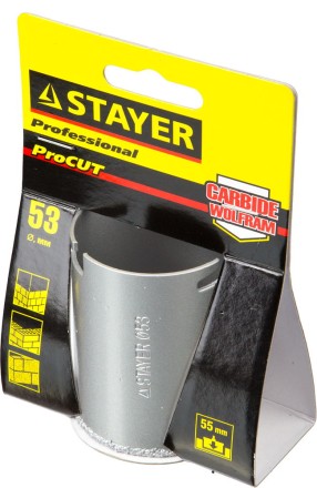 Коронка STAYER &quot;PROFESSIONAL&quot; кольцевая с карбидно-вольфрамовой крошкой, d=53мм 33345-53 купить в Нижневартовске