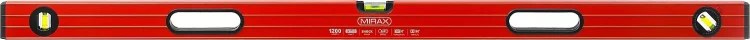 Уровень коробчатый усиленный MIRAX, утолщенный профиль, 3 противоударных ампулы (1 поворотная на 360 град), с ручками, 120 см 34603-120 купить в Нижневартовске