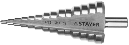 Сверло STAYER &quot;MASTER&quot; ступенчатое по сталям и цвет.мет., сталь HSS, d=4- 39мм,14ступ.d4-39,L -113 мм, трехгран.хв. 10мм 29660-4-39-14 купить в Нижневартовске