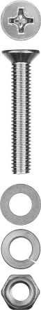 Винт (DIN965) в комплекте с гайкой (DIN934), шайбой (DIN125), шайбой пруж. (DIN127), M6 x 40 мм, 8 шт, ЗУБР 303456-06-040 купить в Нижневартовске