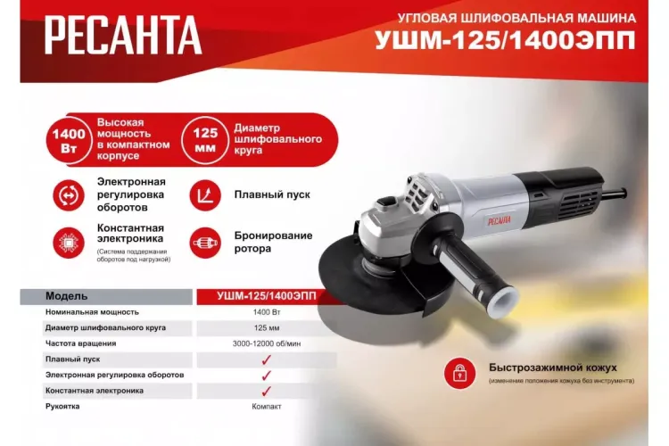 Углошлифовальная машина Ресанта УШМ-125/1400 ЭПП 75/12/14 купить в Нижневартовске
