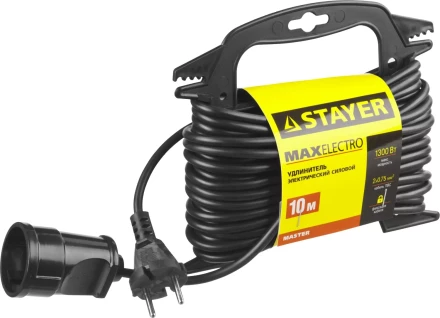 Удлинитель электрический "MAXElectro" на маленькой рамке, 10 м, 1 гнездо, STAYER 55014-10 купить в Нижневартовске