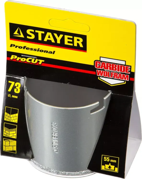 Коронка STAYER "PROFESSIONAL" кольцевая с карбидно-вольфрамовой крошкой, d=73мм 33345-73 купить в Нижневартовске