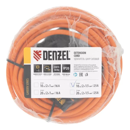 Удлинитель-шнур силовой Denzel Garden Series, б/з, ПВС, 10м, 1 розетка, 2 x 1,5 мм, 3 м 37403 купить в Нижневартовске