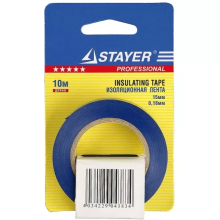 Изолента, STAYER Profi 12292-B-15-10, ПВХ, на карточке, 15мм х 10м х 0,18мм, синяя 12292-B-15-10 купить в Нижневартовске