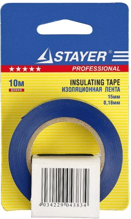 Изолента, STAYER Profi 12292-B-15-10, ПВХ, на карточке, 15мм х 10м х 0,18мм, синяя 12292-B-15-10 купить в Нижневартовске
