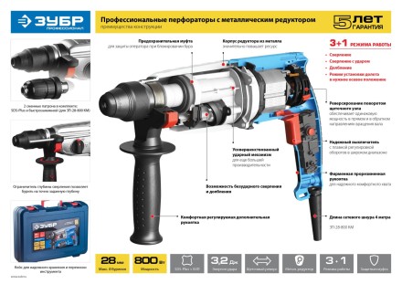 Перфоратор SDS-plus ЗП-28-800 КМ серия ПРОФЕССИОНАЛ купить в Нижневартовске