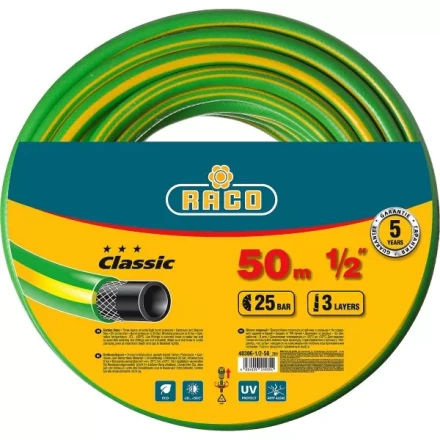 Шланг RACO CLASSIC поливочный, 25атм., армированный, 3-х слойный, 1/2"х50м 40306-1/2-50_z01 купить в Нижневартовске
