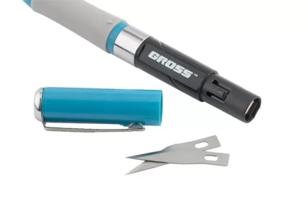 Нож для дизайна выдвижное перовое лезвие двухкомпонентная рукоятка металлическая клипса для фиксации 150 мм + 2 з.л GROSS 78885 купить в Нижневартовске