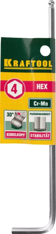 Ключ KRAFTOOL "INDUSTRIE" имбусовый, длинный c шариком, Cr-Mo, хромосатинированное покрытие, HEX 4 27437-4 купить в Нижневартовске