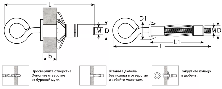 ЗУБР МОЛЛИ, М4 х 32 х 8 мм, 100 шт, анкер с кольцом для пустотелых конструкций (302532-04-032) купить в Нижневартовске