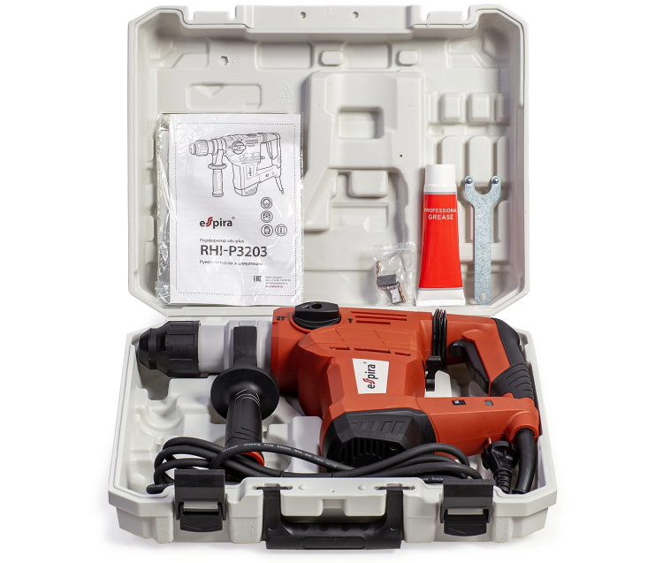 Перфоратор ESPIRA RHI-P3203 (sds plus, 220–240В/50Гц, мощн.1500Вт, ск. хол хода 950 об/м, эн.уд .4,0 Дж, 5.6 кг), 400452 купить в Нижневартовске
