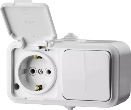 Блок STAYER "MASTER" "MAXIMA" розетка одноместная с заземлением и защитной крышкой, IP54, 16А, 220В, и выключатель двухклавишный, IP54, 10А, 220В 54313-W купить в Нижневартовске