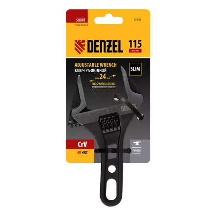 Ключ разводной 115 мм Denzel, CrV, кованый, укороченная рукоятка 15751 купить в Нижневартовске