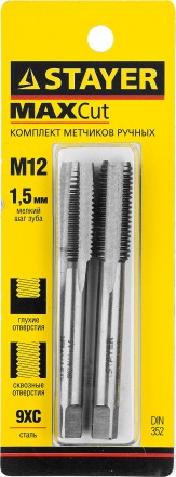 Комплект метчиков STAYER &quot;MASTER&quot;, сталь 9ХС, М12х1,5, 2 шт 28025-12-1.5-H2 купить в Нижневартовске