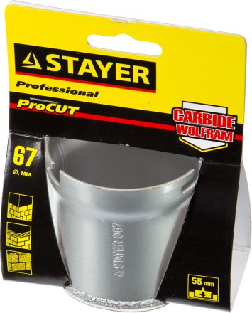 Коронка STAYER &quot;PROFESSIONAL&quot; кольцевая с карбидно-вольфрамовой крошкой, d=67мм 33345-67 купить в Нижневартовске