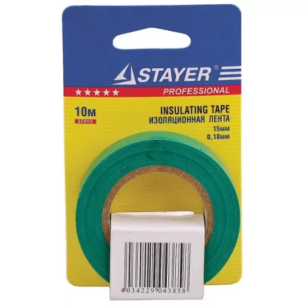 Изолента, STAYER Profi 12292-G-15-10, ПВХ, на карточке, 15мм х 10м х 0,18мм, зеленая 12292-G-15-10 купить в Нижневартовске